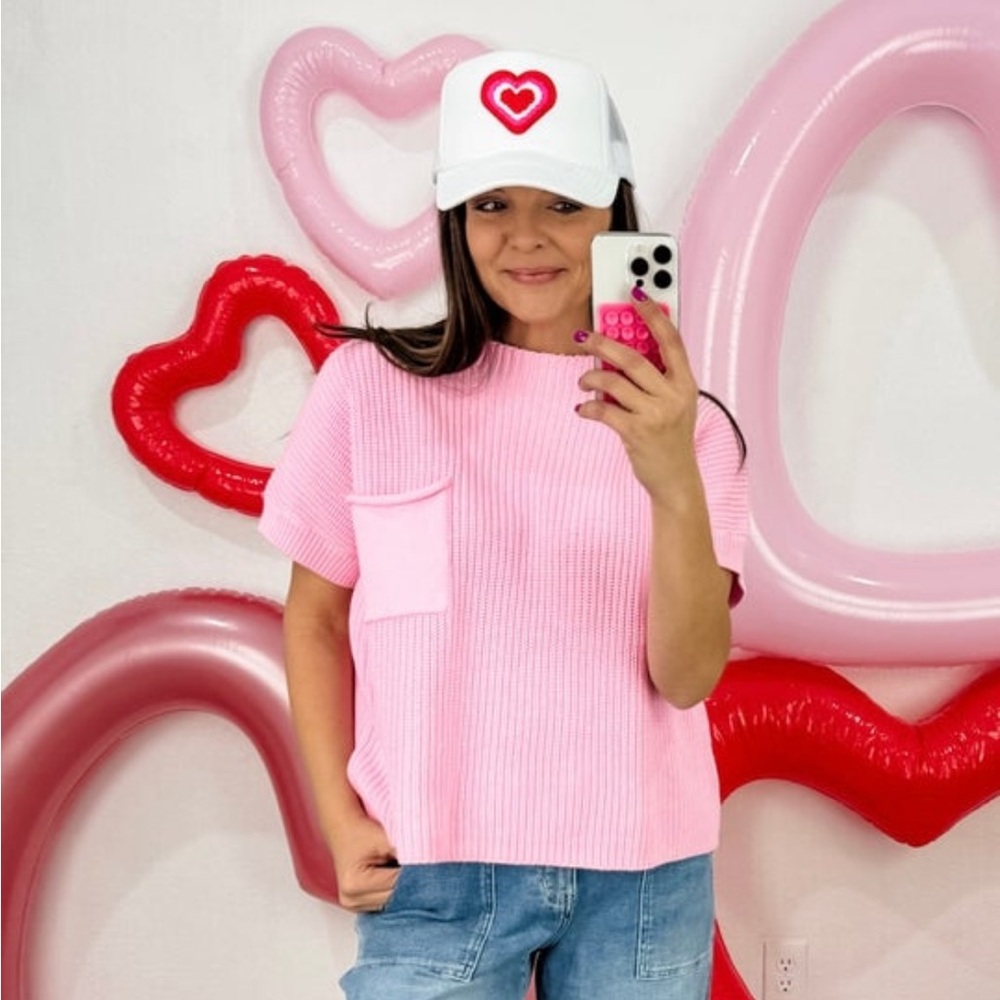 Pink Knit Short Sleeve Sweater